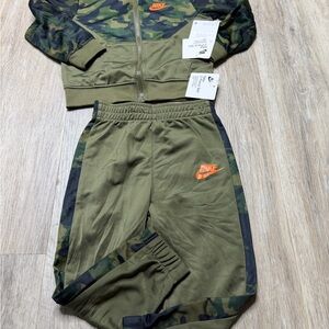 Nike Kids Olive Camo Track Set with Orange Logo